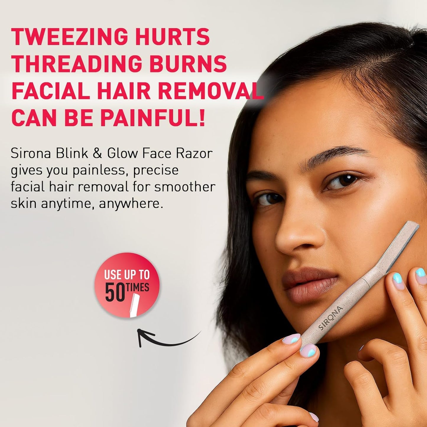 ماكينة حلاقة الوجه Sirona Blink and Glow للنساء - 3 شفرات حلاقة | إزالة شعر الوجه والشفاه العليا، أداة تشكيل الحواجب وتقشير البشرة