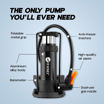 مضخة هواء كونيكس عالية الضغط مع مقياس للدرجات للدرجات الهوائية والدراجات وإطارات السيارات وكرة القدم وكرة السلة وغيرها من المعدات الرياضية القابلة للنفخ والكرات (أسود)
