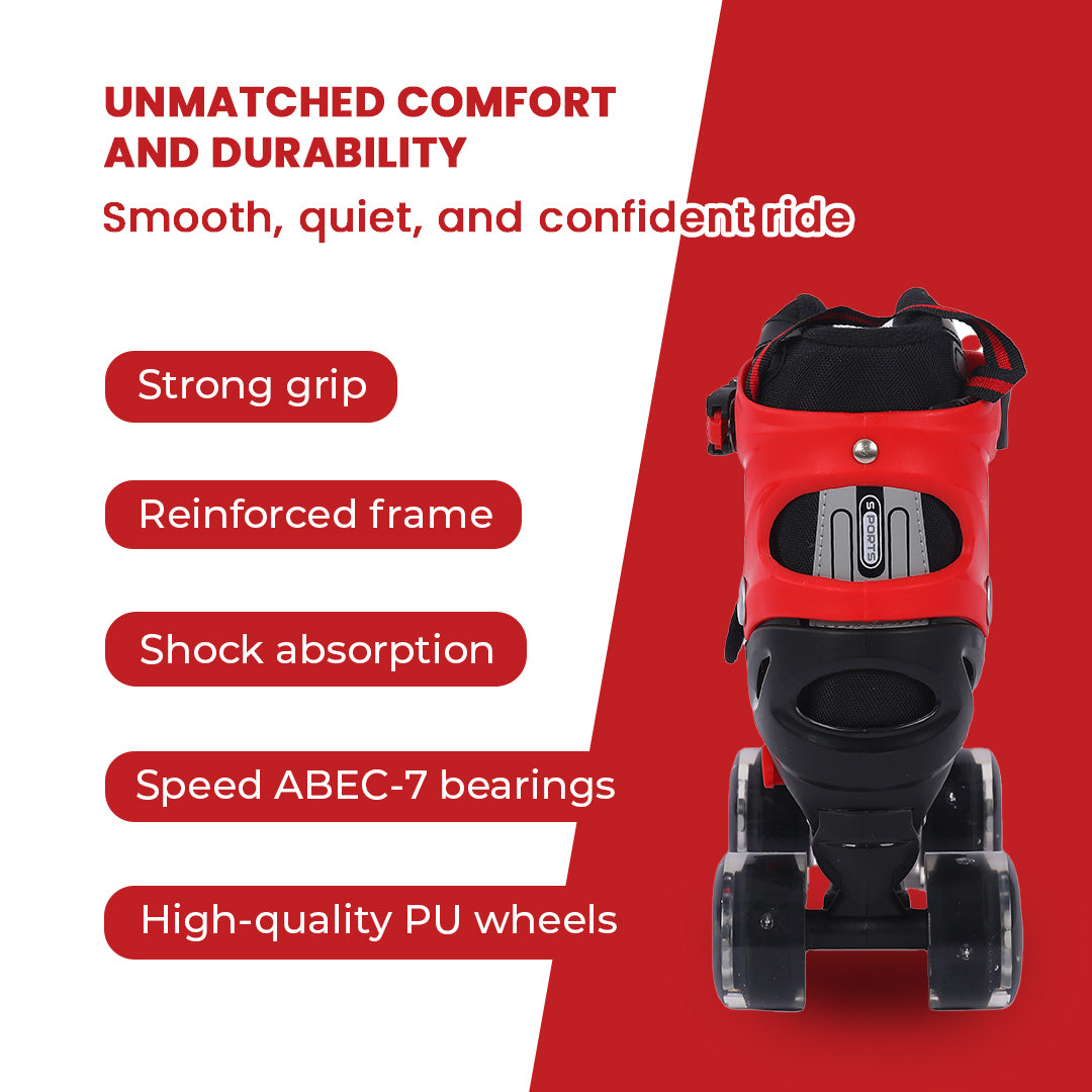 Endless EL1029 حذاء تزلج مضمن قابل للتعديل مقاس M 34 EU - 38 EU للأطفال من سن 6 إلى 12 عامًا | هيكل قوي وعجلات وامضة من مادة البولي يوريثين مقاس 70 مم | محامل ABEC 7 | للاستخدام الداخلي والخارجي