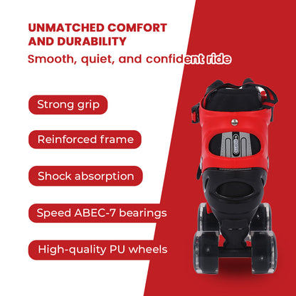 Endless EL1029 حذاء تزلج مضمن قابل للتعديل مقاس M 34 EU - 38 EU للأطفال من سن 6 إلى 12 عامًا | هيكل قوي وعجلات وامضة من مادة البولي يوريثين مقاس 70 مم | محامل ABEC 7 | للاستخدام الداخلي والخارجي