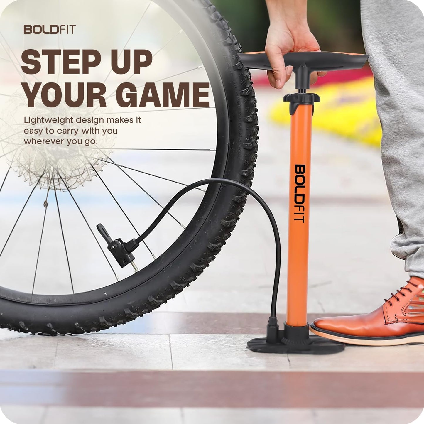 Boldfit High-Pressure Air Pump for Bicycles | Air Pump for Bicycles and Footballs, Balloon Pump for Quick Inflation | Bicycle Tire Inflator with Needle | Portable Air Pump for Bicycles and Balls