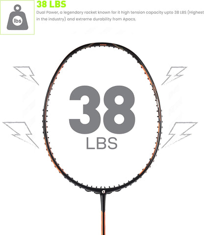 مضرب تنس الريشة APACS مزدوج القوة والسرعة بدون أوتار مع غطاء كامل (أسود برتقالي)