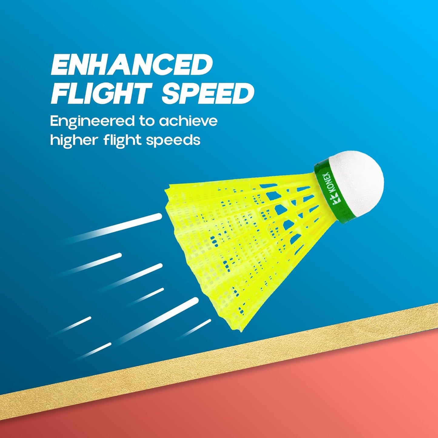 كرة الريشة Konex Nylon Badminton Shuttlecock | متينة للاستخدام الداخلي والخارجي طيران مستقر، استعادة سريعة، أداء طويل الأمد أصفر