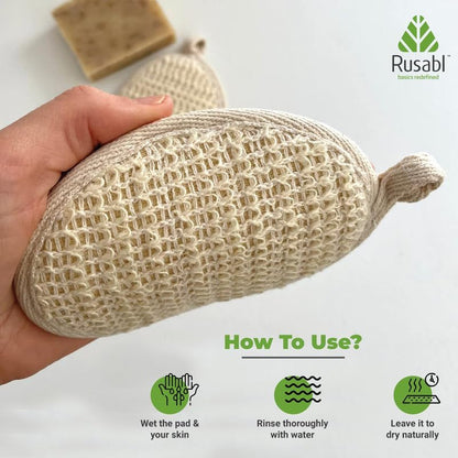 لوفة الاستحمام الطبيعية من الرامية من Rusabl، إسفنجة تنظيف للاستحمام، لوفة للجسم، فرشاة تنظيف للجسم، إسفنجة استحمام مقشرة، فرشاة استحمام للرجال والنساء تنظف وتقشر البشرة (بيضاوية، عبوة واحدة)