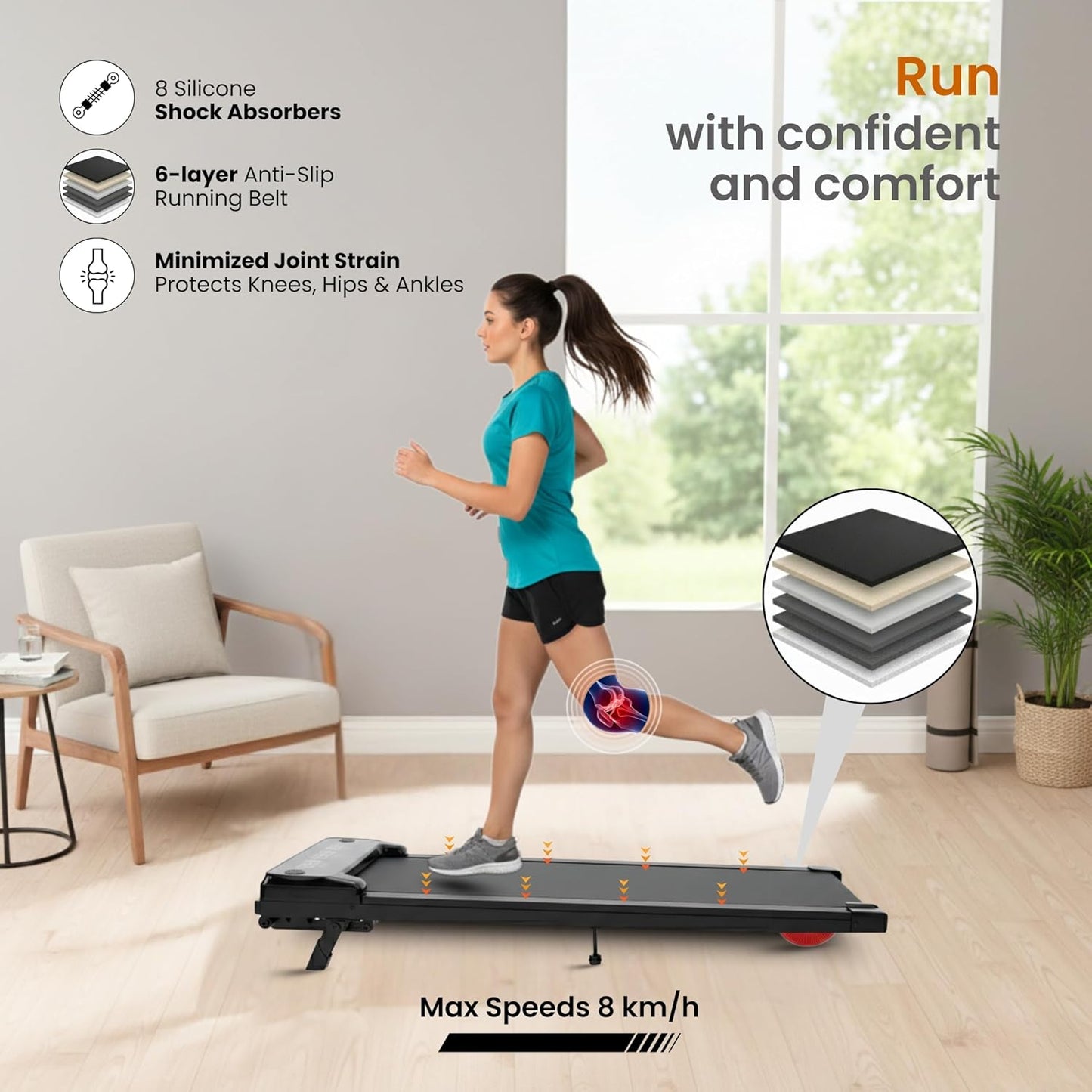 Endless ELWK011 3-in-1 Walking Pad Treadmill for Home & Office | Foldable with 7% Incline, 1–8 km/h Speed | LED Display, Shock Absorption, No Installation, 100 kg Capacity
