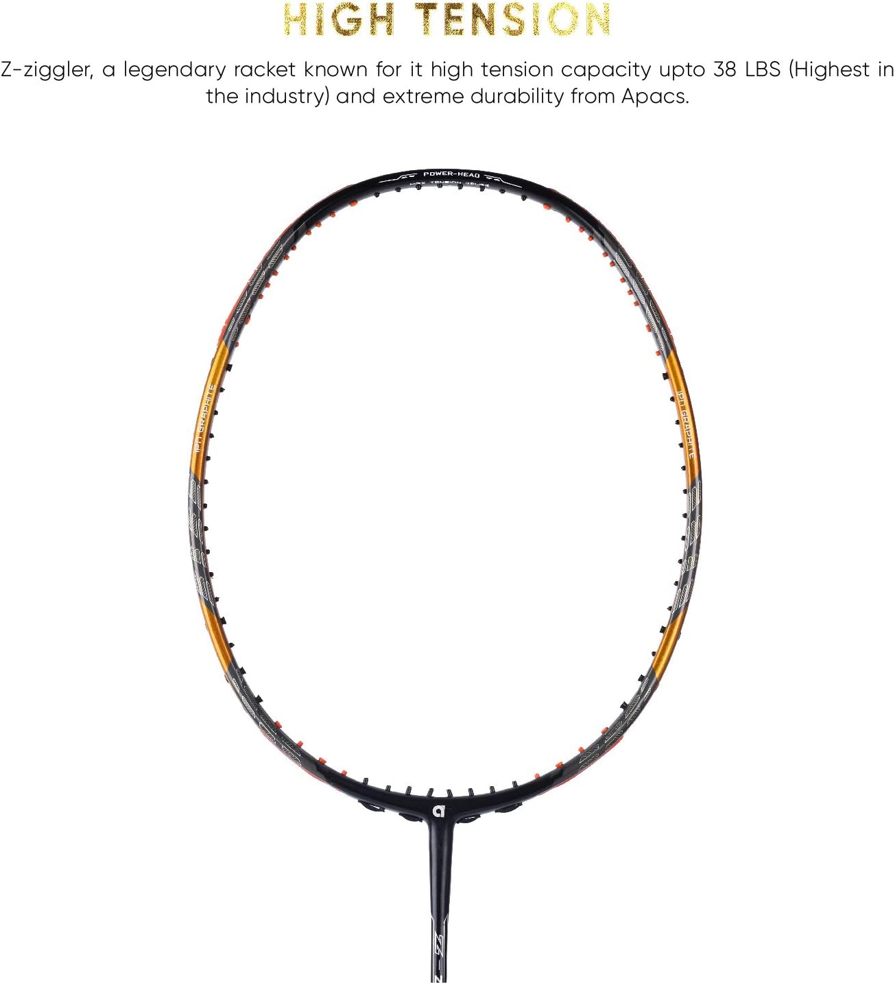 Apacs Z-Ziggler Limited Edition (38 رطل، 6.2 مم، أرق عمود في العالم) صنع في فيتنام مضرب تنس الريشة غير موتر مع غطاء كامل مجاني | G2-4 1/8 بوصة (ذهبي)، جرافيت