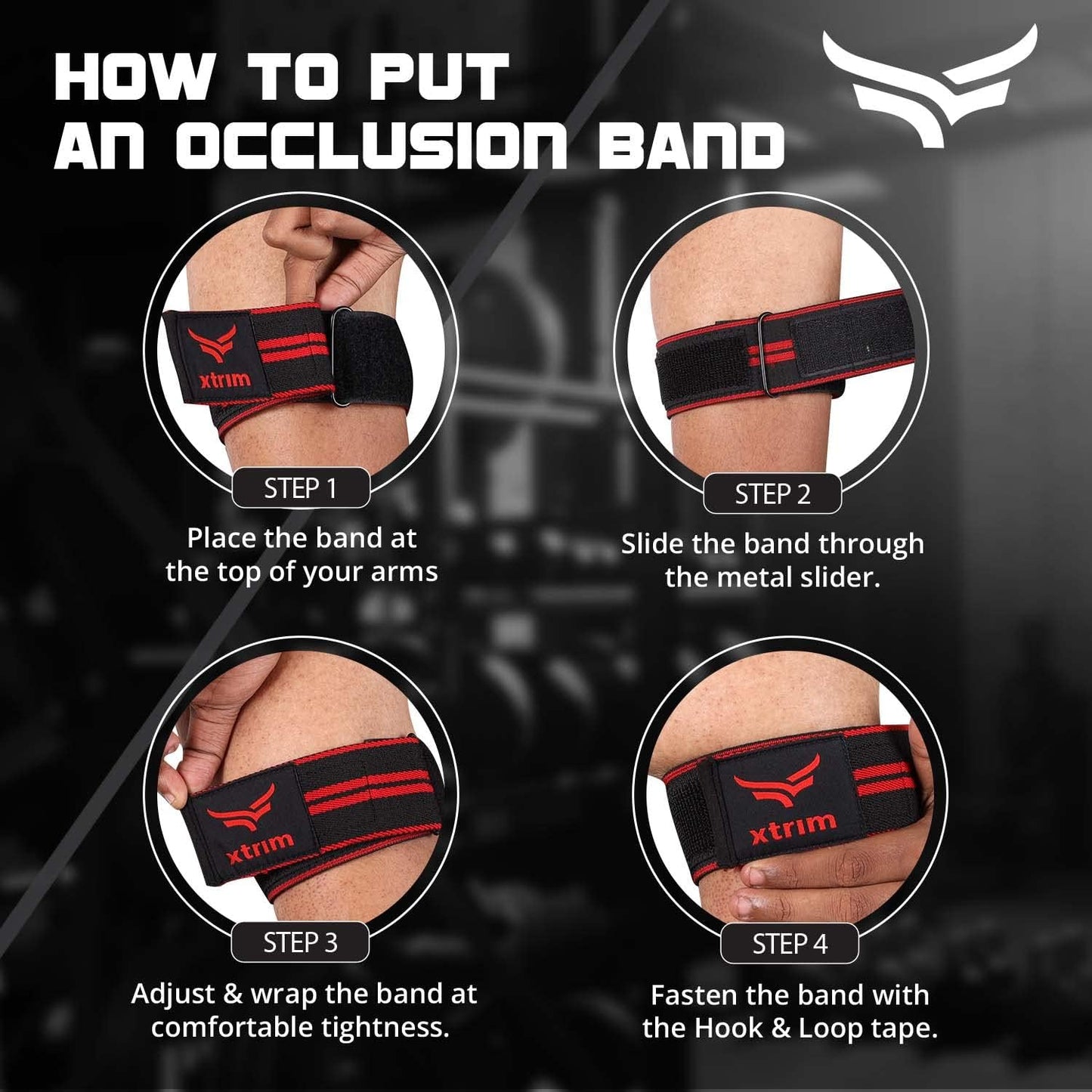 XTRIM - حزمة كومبو - 2 شريط تمرين BFR (تقييد تدفق الدم) للذراعين و 2 شريط BFR للساقين أو عضلات المؤخرة، تقوية العضلات دون رفع أوزان ثقيلة (مجموعة من 4، أحمر وأسود)