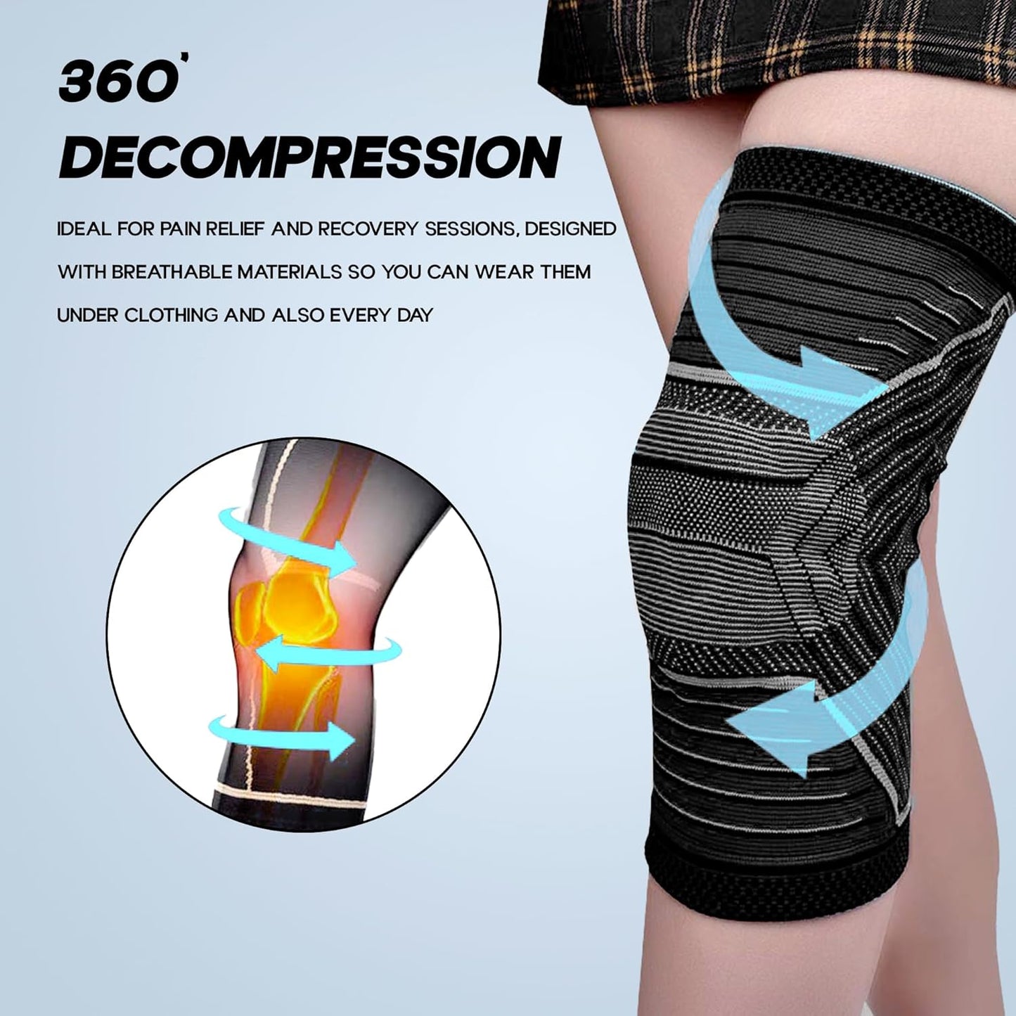 KONEX دعامة الركبة للرجال زوج من أربطة الركبة للرياضة والتمارين الرياضية وتخفيف الألم ودعم ضغط الرضفة والتمارين الرياضية والجري وركوب الدراجات - متوسط، أسود