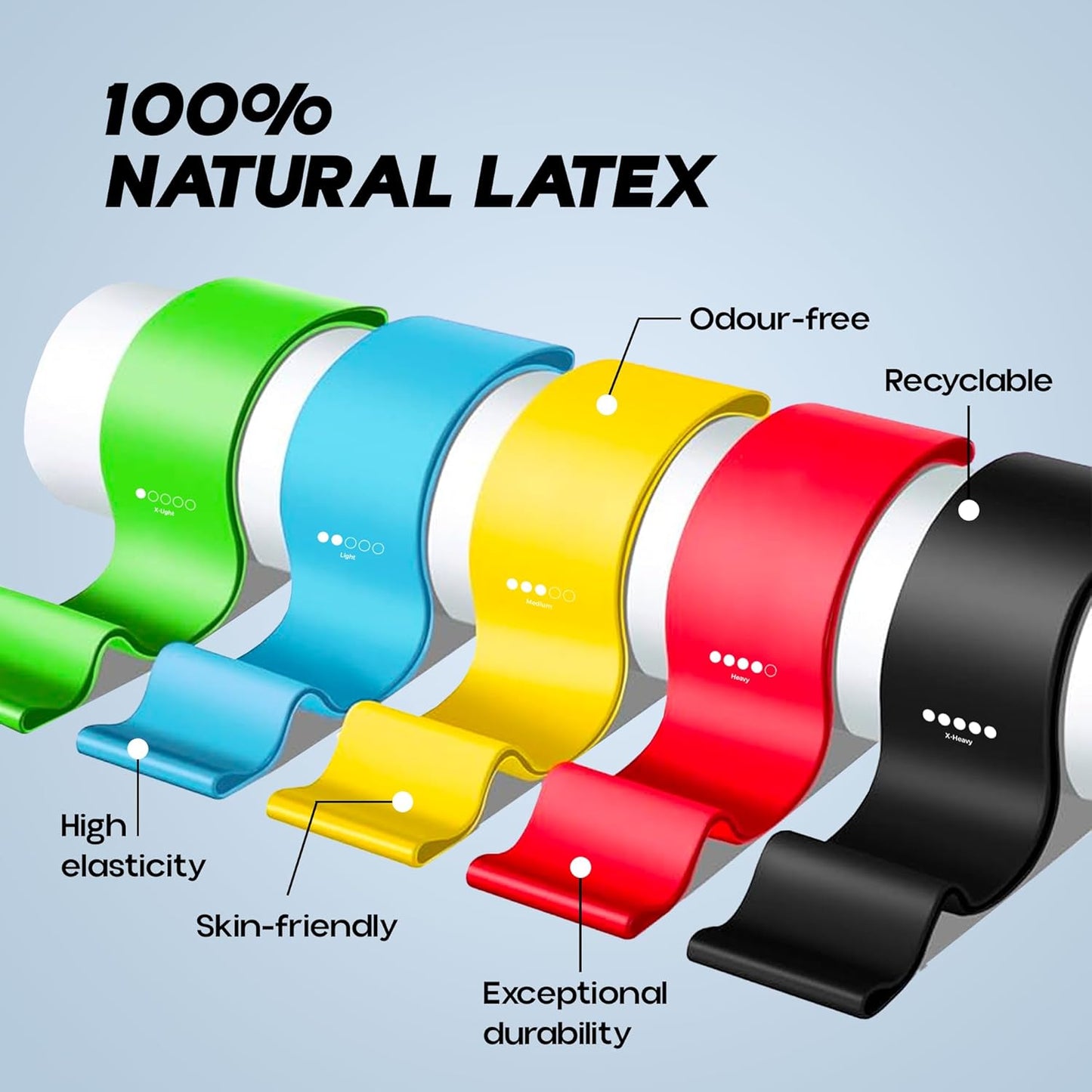 أشرطة مقاومة Konex Loop للرجال والنساء | مثالية للتمارين المنزلية/الصالة الرياضية، والتمارين، والتمدد، والتمارين الرياضية، وتقوية عضلات المؤخرة (متعددة الألوان) مطاط طبيعي