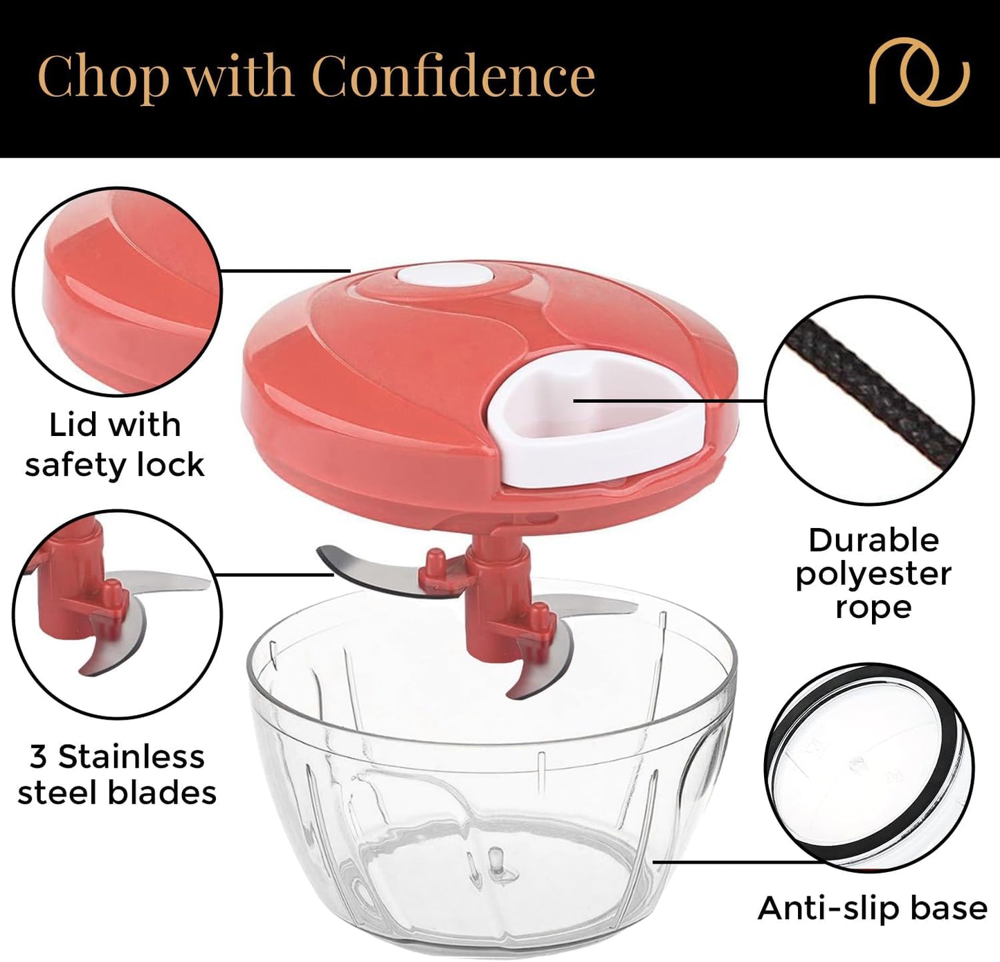 مفرمة خضروات متعددة الاستخدامات من Frenchware مزودة بثلاث شفرات، مصنوعة من مادة البولي بروبيلين، مفرمة يدوية وصغيرة الحجم لتقطيع الخضروات دون عناء (لون خوخي، سعة 400 مل)