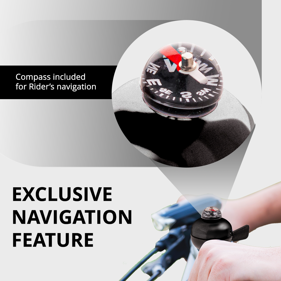 Endless EL1057 Classic جرس دراجة | جرس دراجة كلاسيكي | المادة: سبائك الألومنيوم | يمكن استخدام هذا الجرس الصاخب في مقود الدراجات على الطرق والجبل | يحتوي هذا الجرس على بوصلة لتحديد الاتجاه