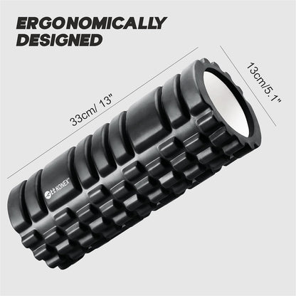 أسطوانة رغوية Konex للرجال والنساء | جهاز تدليك الأنسجة العميقة لتخفيف الألم واستعادة العضلات | مثالي لليوغا والجمنازيوم والتمدد واسترخاء الجسم بالكامل - 33 سم (أسود)