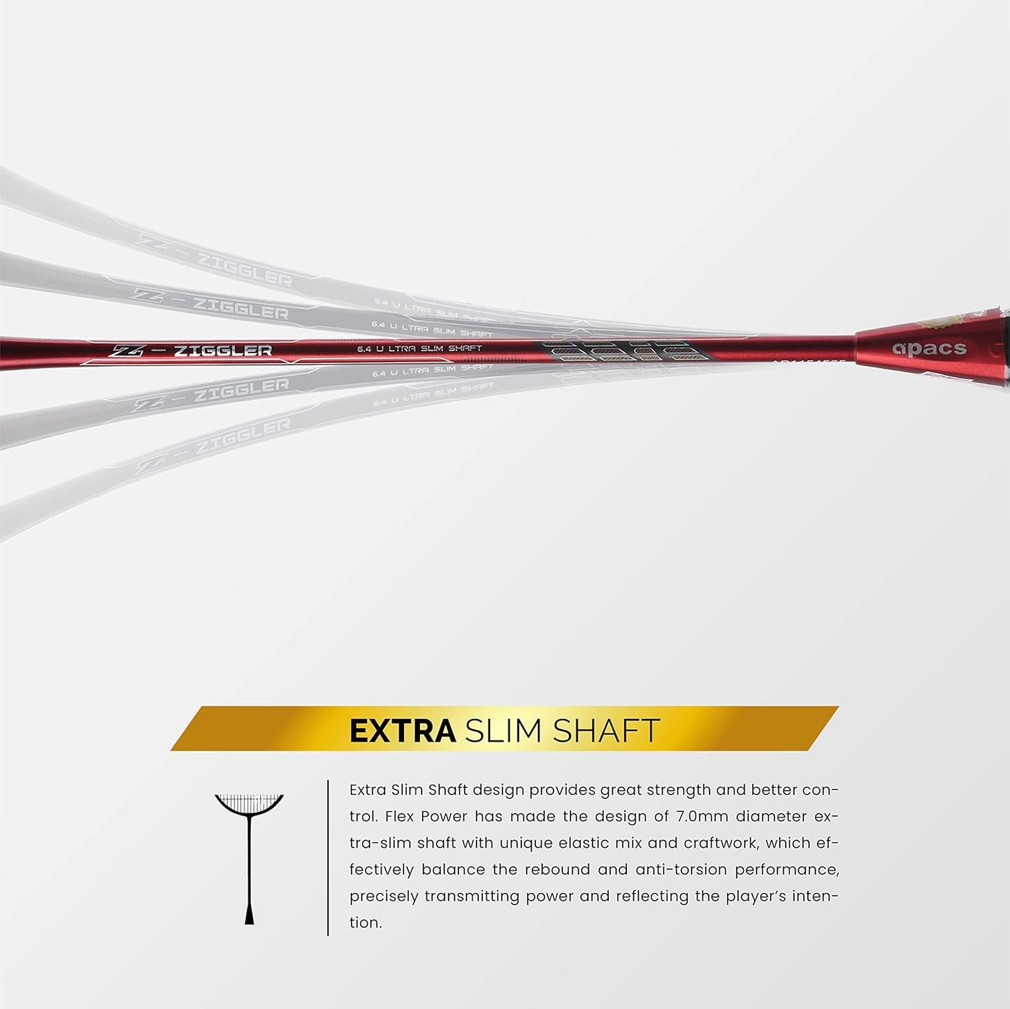 Apacs Z-Ziggler (غير مشدودة، أقصى شد 38 رطلاً) عمود رفيع 6.4 مم | صنع في فيتنام | مضرب تنس طاولة 100% جرافيت ياباني مع غطاء كامل مجاني | G2-4 1/8 بوصة (أحمر غير لامع)