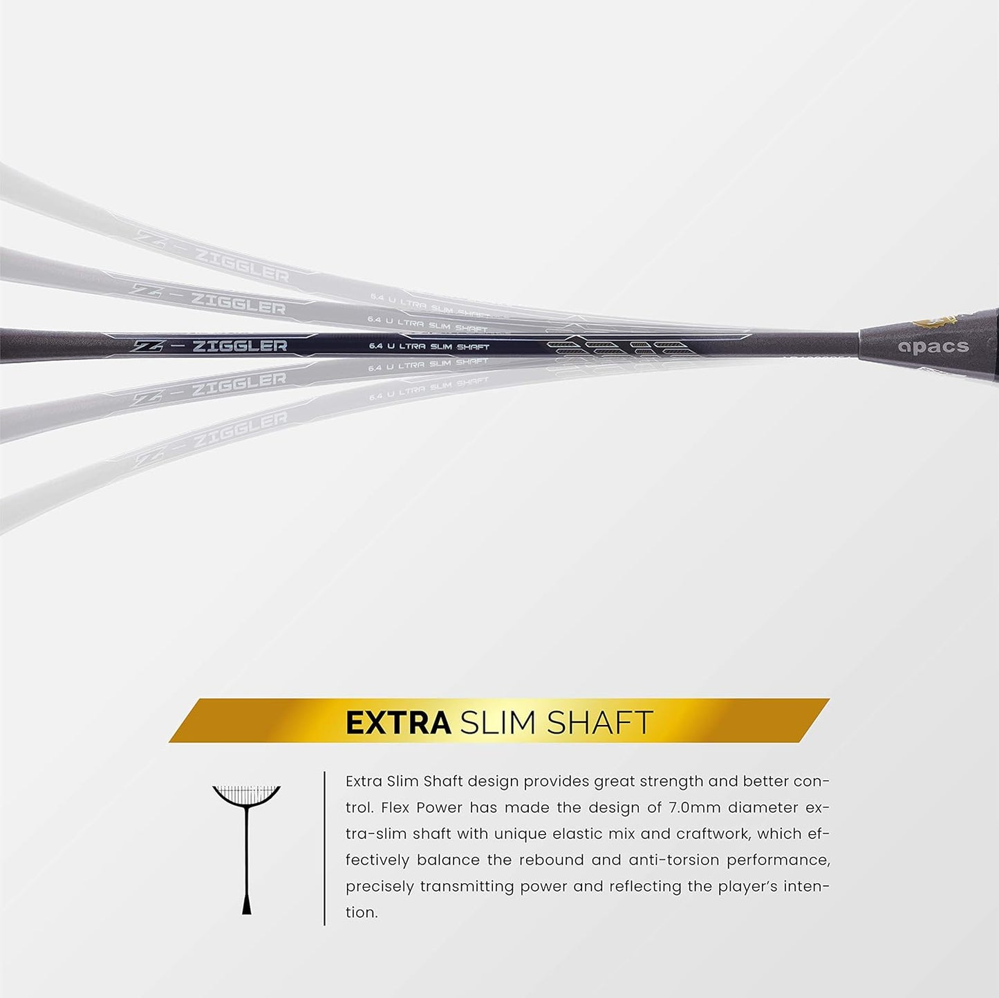 مضرب كرة الريشة Apacs Z-Ziggler (38 رطل، Mega Tension) من الجرافيت بدون أوتار مع غطاء كامل (رمادي)