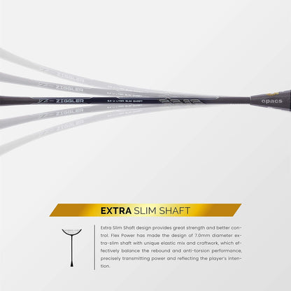 مضرب كرة الريشة Apacs Z-Ziggler (38 رطل، Mega Tension) من الجرافيت بدون أوتار مع غطاء كامل (رمادي)