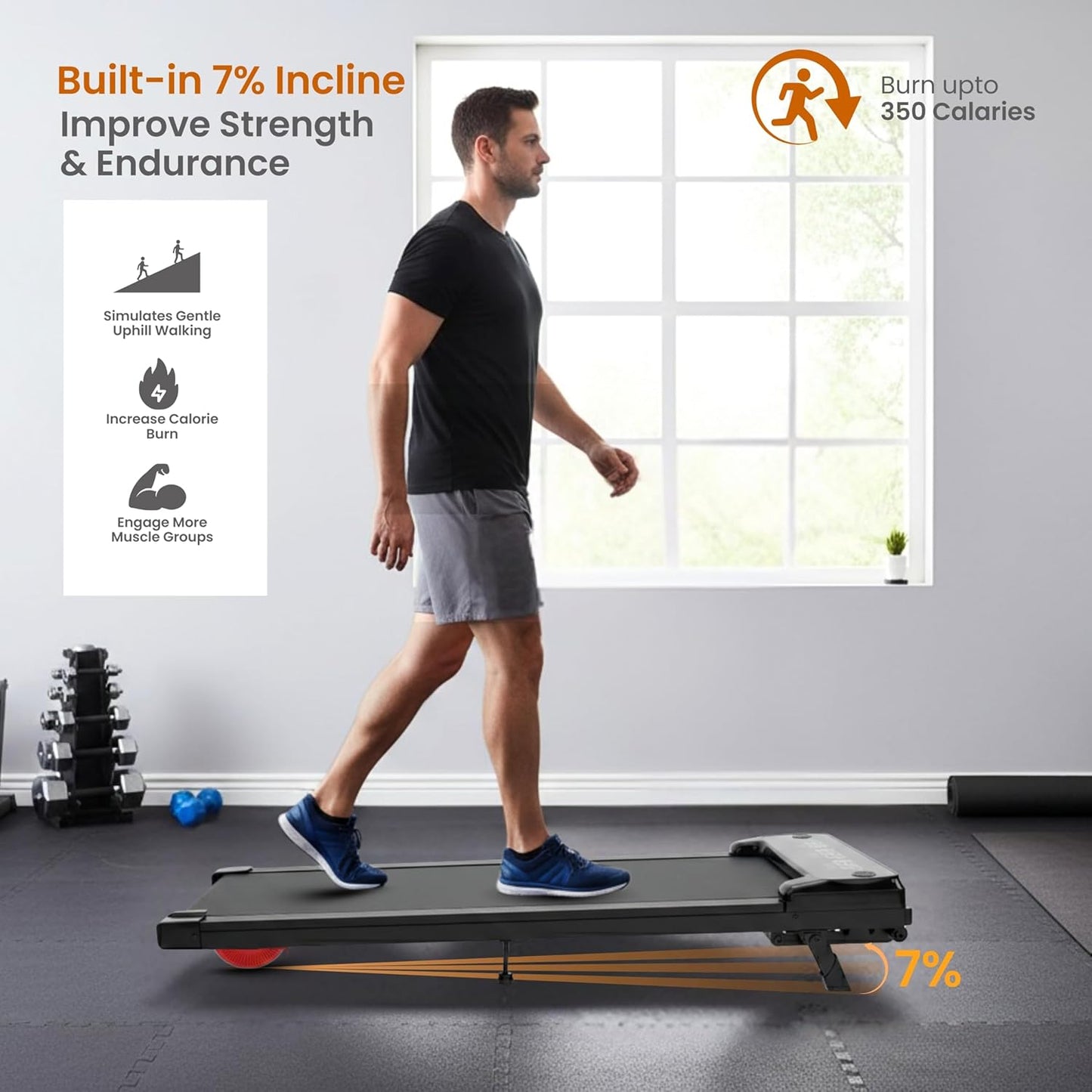 Endless ELWK011 3-in-1 Walking Pad Treadmill for Home & Office | Foldable with 7% Incline, 1–8 km/h Speed | LED Display, Shock Absorption, No Installation, 100 kg Capacity
