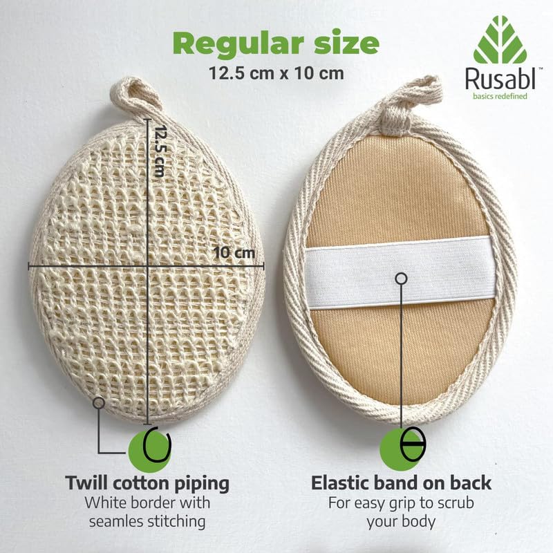 لوفة الاستحمام الطبيعية من الرامية من Rusabl، إسفنجة تنظيف للاستحمام، لوفة للجسم، فرشاة تنظيف للجسم، إسفنجة استحمام مقشرة، فرشاة استحمام للرجال والنساء تنظف وتقشر البشرة (بيضاوية، عبوة واحدة)