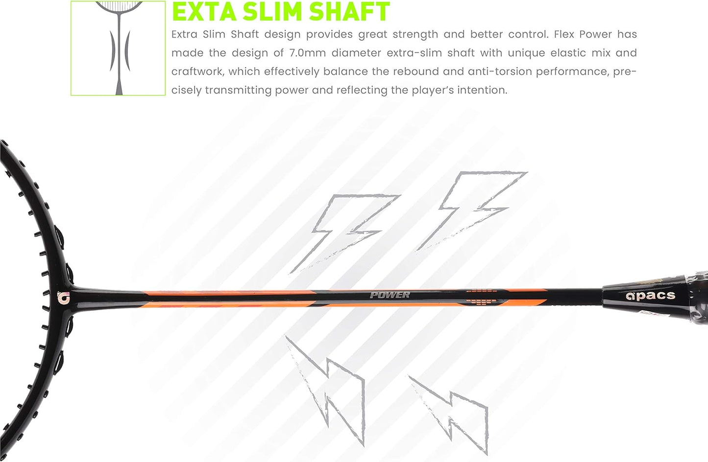 مضرب تنس الريشة APACS مزدوج القوة والسرعة بدون أوتار مع غطاء كامل (أسود برتقالي)
