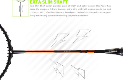 مضرب تنس الريشة APACS مزدوج القوة والسرعة بدون أوتار مع غطاء كامل (أسود برتقالي)