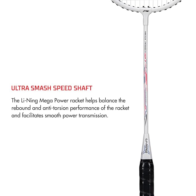Li-Ning Mega Power مضرب تنس الريشة مع إطار Smash Power مع غطاء كامل مجاني