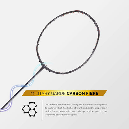 مضرب كرة الريشة Apacs Z-Ziggler (38 رطل، Mega Tension) من الجرافيت بدون أوتار مع غطاء كامل (رمادي)