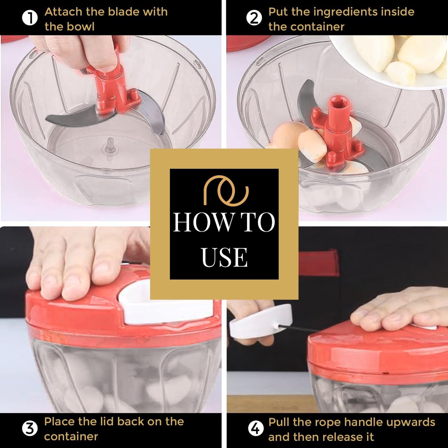 مفرمة خضروات متعددة الاستخدامات من Frenchware مزودة بثلاث شفرات، مصنوعة من مادة البولي بروبيلين، مفرمة يدوية وصغيرة الحجم لتقطيع الخضروات دون عناء (لون خوخي، سعة 400 مل)