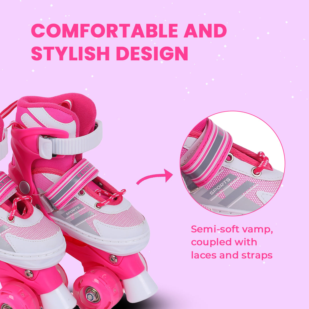 Endless EL1029 حذاء تزلج مضمن قابل للتعديل مقاس M 34 EU - 38 EU للأطفال من سن 6 إلى 12 عامًا | هيكل قوي وعجلات وامضة من مادة البولي يوريثين مقاس 70 مم | محامل ABEC 7 | للاستخدام الداخلي والخارجي