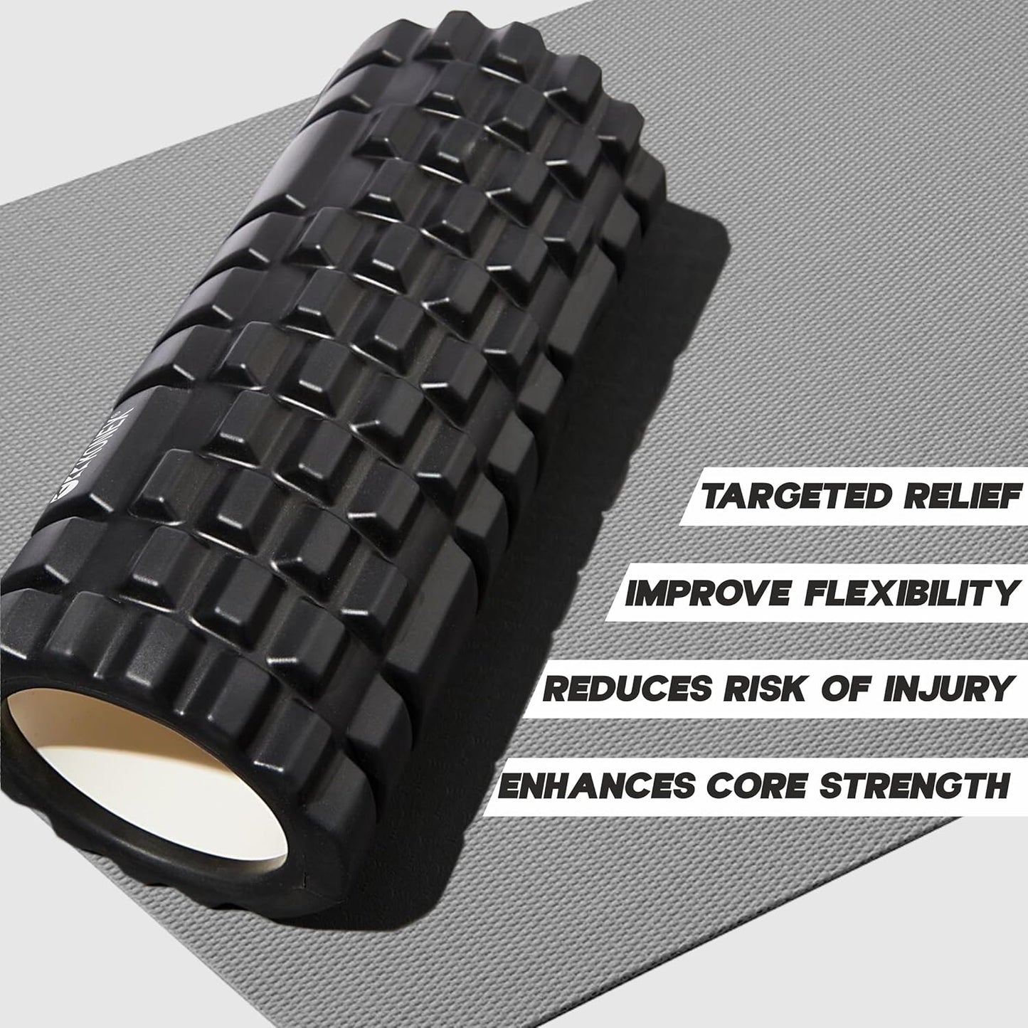 أسطوانة رغوية Konex للرجال والنساء | جهاز تدليك الأنسجة العميقة لتخفيف الألم واستعادة العضلات | مثالي لليوغا والجمنازيوم والتمدد واسترخاء الجسم بالكامل - 33 سم (أسود)