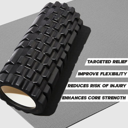 أسطوانة رغوية Konex للرجال والنساء | جهاز تدليك الأنسجة العميقة لتخفيف الألم واستعادة العضلات | مثالي لليوغا والجمنازيوم والتمدد واسترخاء الجسم بالكامل - 33 سم (أسود)