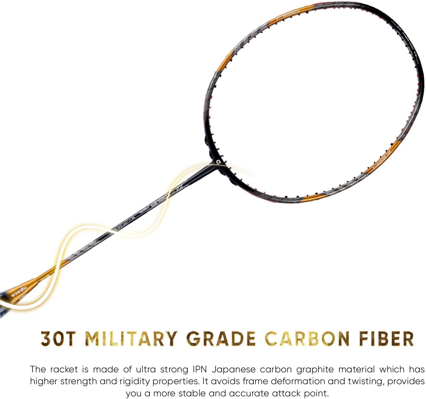 Apacs Z-Ziggler Limited Edition (38 رطل، 6.2 مم، أرق عمود في العالم) صنع في فيتنام مضرب تنس الريشة غير موتر مع غطاء كامل مجاني | G2-4 1/8 بوصة (ذهبي)، جرافيت