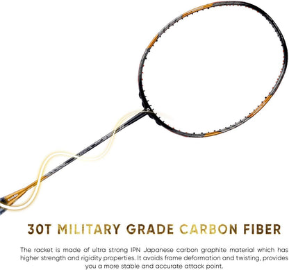 Apacs Z-Ziggler Limited Edition (38 رطل، 6.2 مم، أرق عمود في العالم) صنع في فيتنام مضرب تنس الريشة غير موتر مع غطاء كامل مجاني | G2-4 1/8 بوصة (ذهبي)، جرافيت