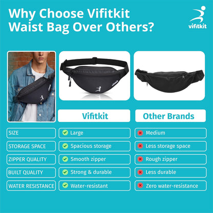 حقيبة خصر Vifitkit للرجال، حقيبة خصر للنساء، حقيبة خصر للرجال، حقيبة خصر للنساء، حقيبة صدر للنساء، حقيبة خصر للرجال، حقيبة خصر للأولاد، حقائب خصر للبنات، حقيبة خصر - أسود