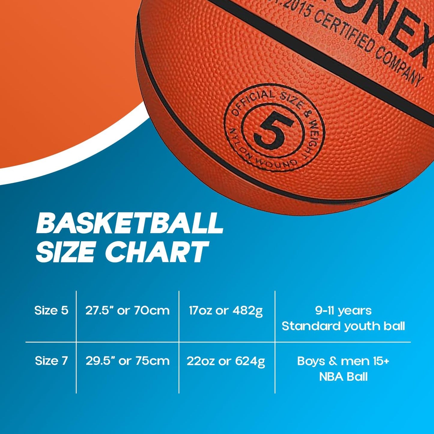 كرة سلة KONEX KK Pro Basketball CLS 1905 مع دبوس نفخ وتفريغ حجم 5