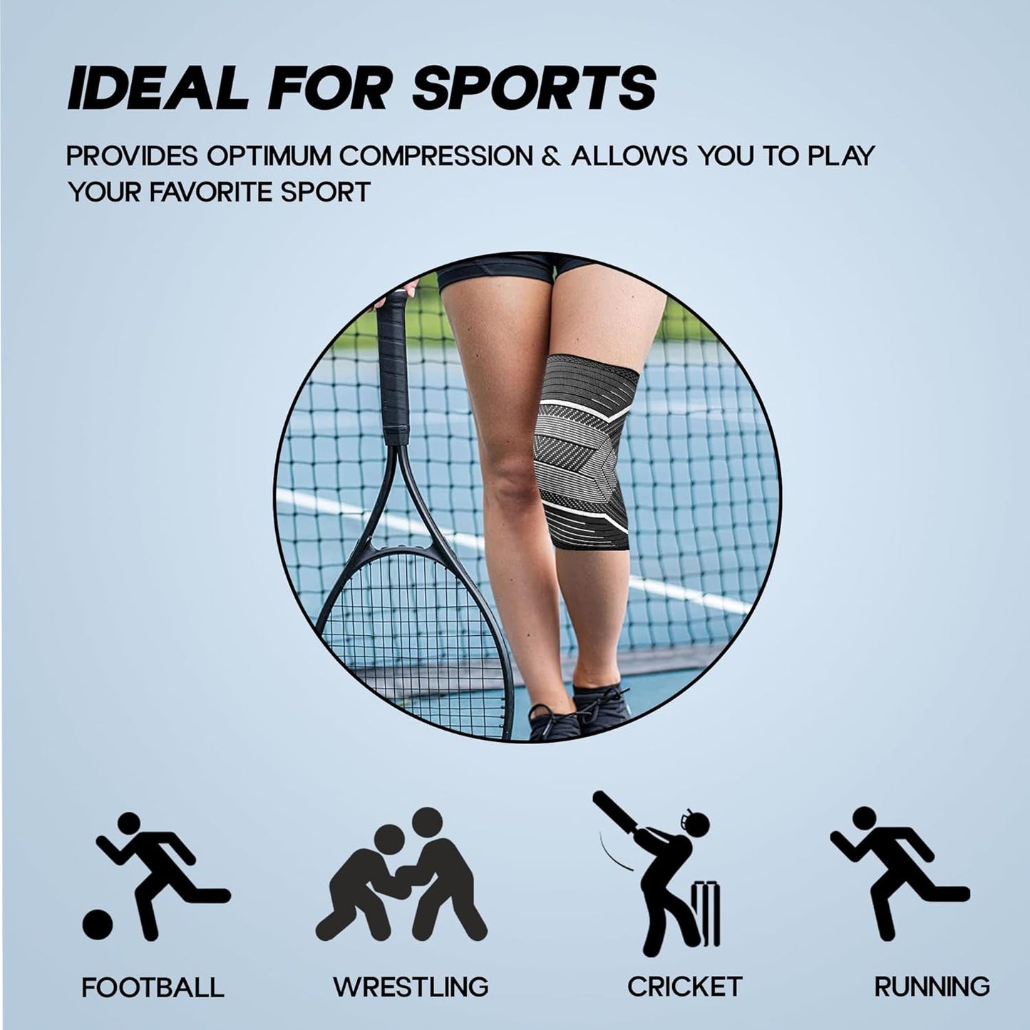 KONEX دعامة الركبة للرجال زوج من أربطة الركبة للرياضة والتمارين الرياضية وتخفيف الألم ودعم ضغط الرضفة والتمارين الرياضية والجري وركوب الدراجات - متوسط، أسود