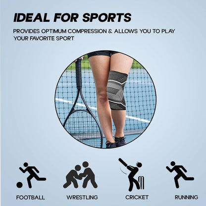 KONEX دعامة الركبة للرجال زوج من أربطة الركبة للرياضة والتمارين الرياضية وتخفيف الألم ودعم ضغط الرضفة والتمارين الرياضية والجري وركوب الدراجات - متوسط، أسود