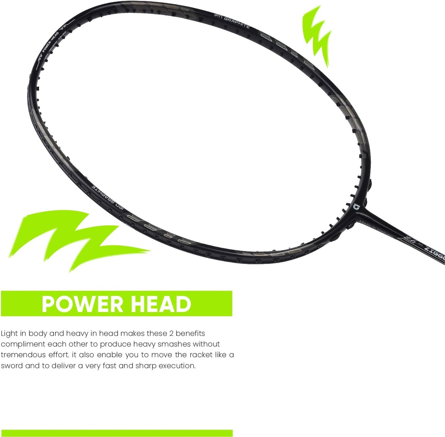 مضرب تنس الريشة APACS Z-Ziggler Lite (33 رطلاً، 76 جرامًا وعمود رفيع 6.2 ملم) غير مشدود (أسود)