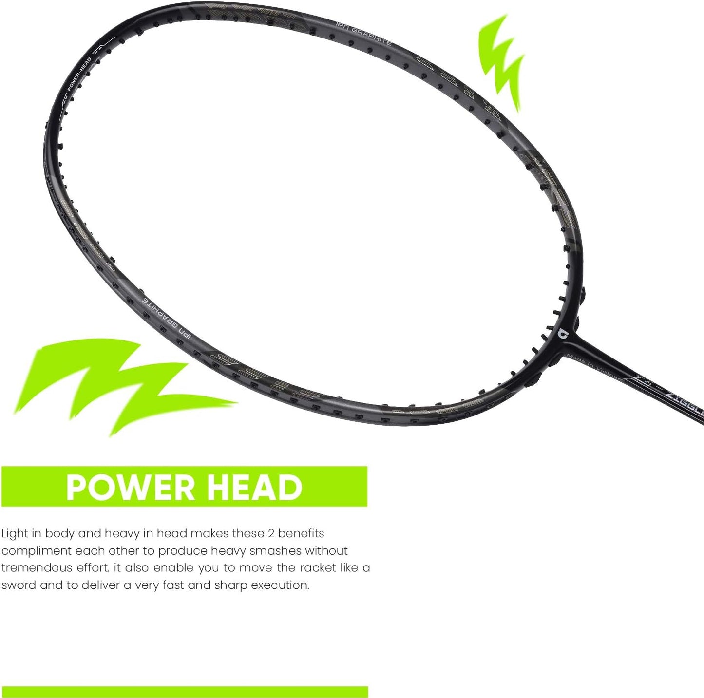 مضرب تنس الريشة APACS Z-Ziggler Lite (33 رطلاً، 76 جرامًا وعمود رفيع 6.2 ملم) غير مشدود (أسود/رمادي فاتح غير لامع)