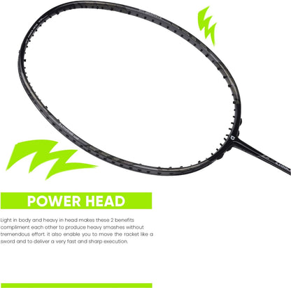 مضرب تنس الريشة APACS Z-Ziggler Lite (33 رطلاً، 76 جرامًا وعمود رفيع 6.2 ملم) غير مشدود (أسود/رمادي فاتح غير لامع)