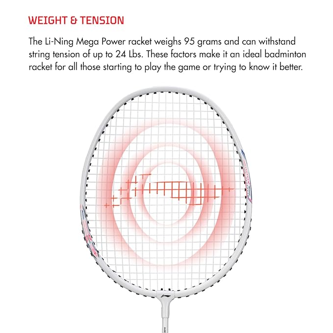 Li-Ning Mega Power مضرب تنس الريشة مع إطار Smash Power مع غطاء كامل مجاني
