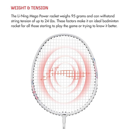 Li-Ning Mega Power مضرب تنس الريشة مع إطار Smash Power مع غطاء كامل مجاني