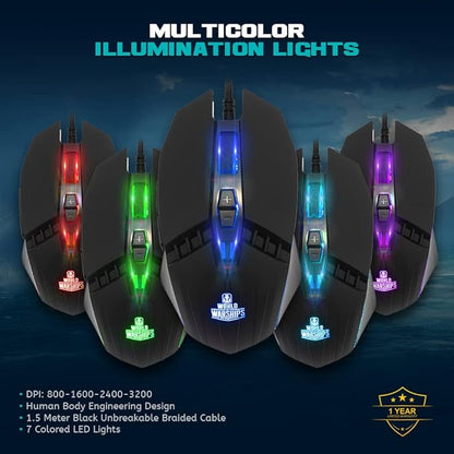 Ant Esports KM500W مجموعة لوحة مفاتيح وماوس ألعاب سلكية بإضاءة خلفية LED مع مسند معصم قابل للبرمجة مريح لأجهزة الكمبيوتر المحمولة وأجهزة Mac إصدار World of Warships باللون الأسود