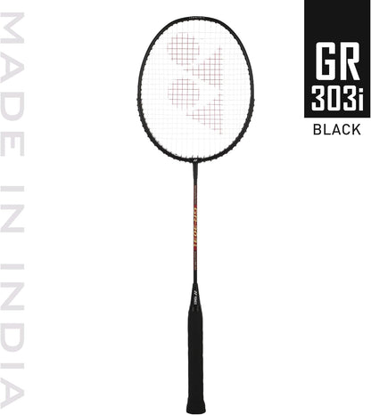 Yonex GR 303i Badminton Racket | Full Cover | Color: Black | Size: Standard | Material: Aluminum | Skill: Medium | Shape: Isometric | High Durability | Lightweight for Superior Control