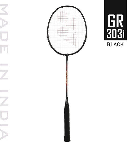 Yonex GR 303i Badminton Racket | Full Cover | Color: Black | Size: Standard | Material: Aluminum | Skill: Medium | Shape: Isometric | High Durability | Lightweight for Superior Control