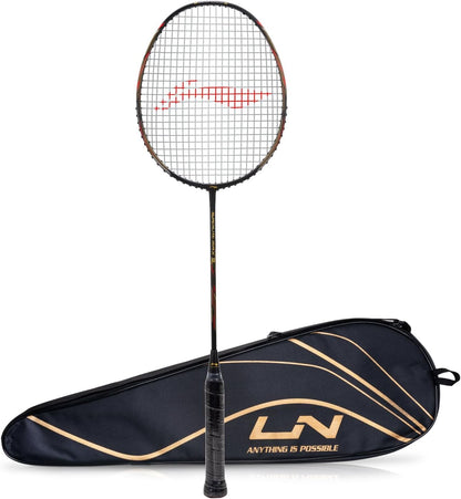 Li-Ning G-Force Superlight Max 9 مضرب تنس الريشة | اللون: أسود/أحمر | المقاس: S1 | المادة: ألياف الكربون | عمود مرن للغاية | توازن ثقيل هجومي