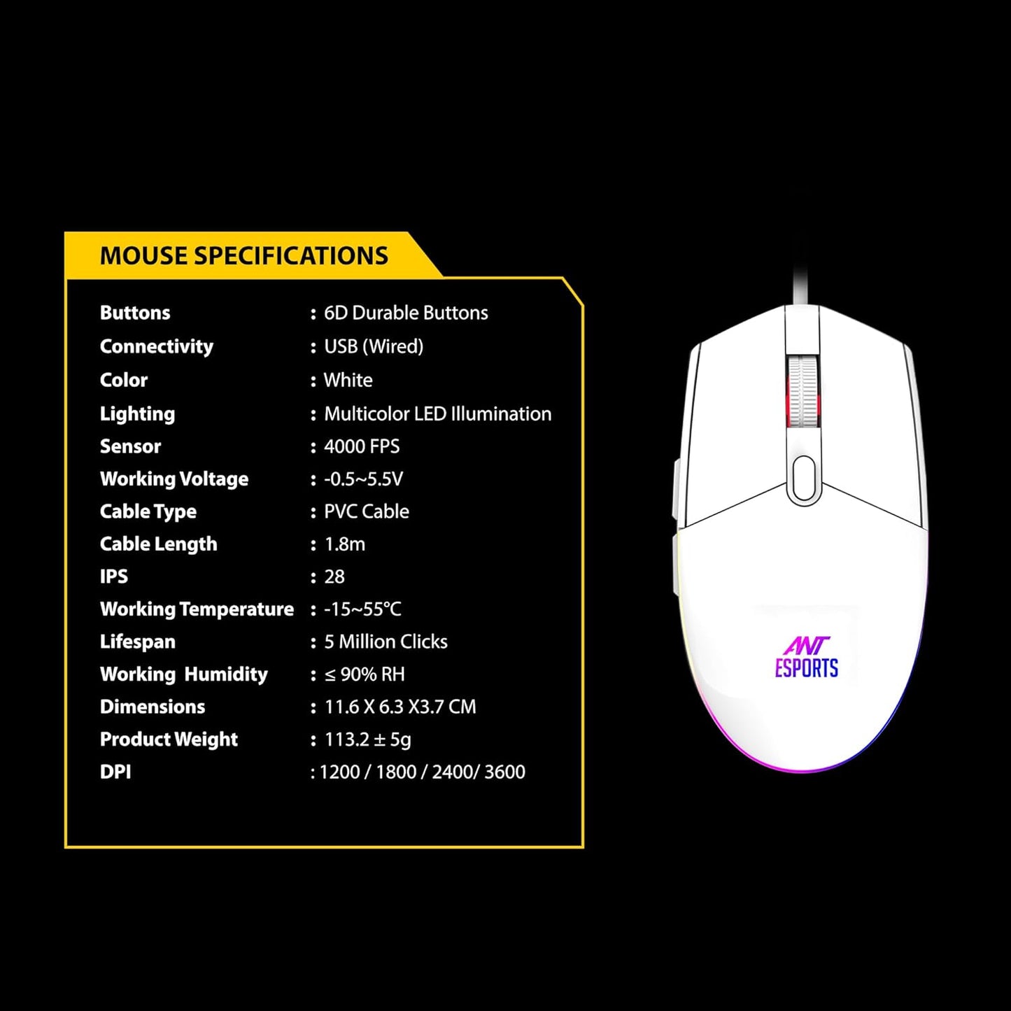 Ant Esports KM1610 RGB مجموعة لوحة مفاتيح وفأرة للألعاب، لوحة مفاتيح بحجم كامل بحركة مثالية وإضاءة خلفية RGB ديناميكية، مفاتيح وسائط متعددة، فأرة ألعاب دقيقة.