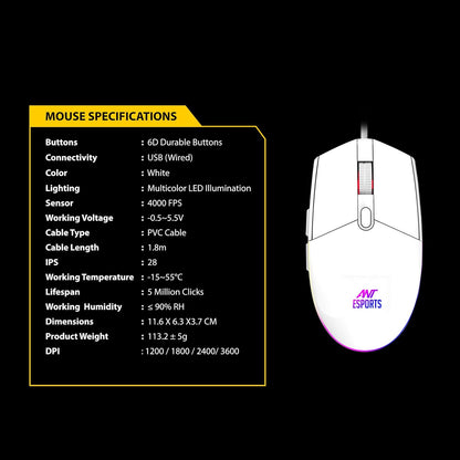 Ant Esports KM1610 RGB مجموعة لوحة مفاتيح وفأرة للألعاب، لوحة مفاتيح بحجم كامل بحركة مثالية وإضاءة خلفية RGB ديناميكية، مفاتيح وسائط متعددة، فأرة ألعاب دقيقة.