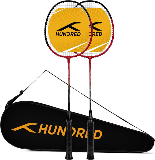 HUNDRED Powertek 100 Badminton Racket (Set of 2) with Full Cover (Size: Standard, Handle Size: G5) | Racket | Material: Aluminum | Max Tension: 16-18 lbs | For Intermediate Players