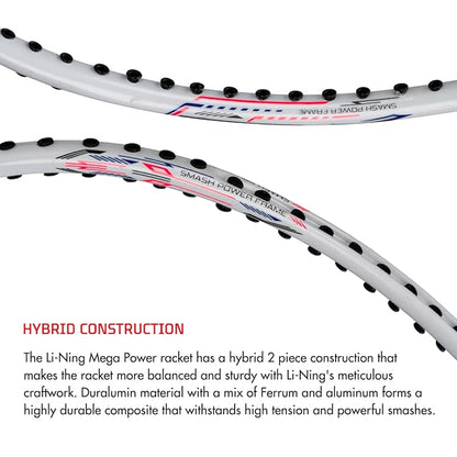 Li-Ning Mega Power مضرب تنس الريشة مع إطار Smash Power مع غطاء كامل مجاني