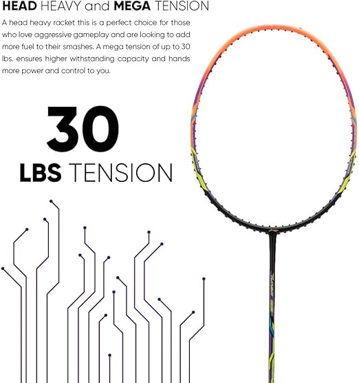 Li-Ning Turbo راكتور كرة الريشة من ألياف الكربون غير المشدودة 99 مع غلاف كامل مجاني (أسود/برتقالي)