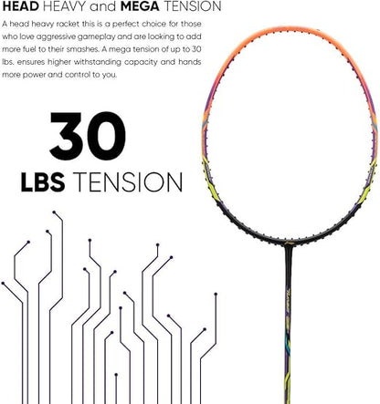 Li-Ning Turbo راكتور كرة الريشة من ألياف الكربون غير المشدودة 99 مع غلاف كامل مجاني (أسود/برتقالي)